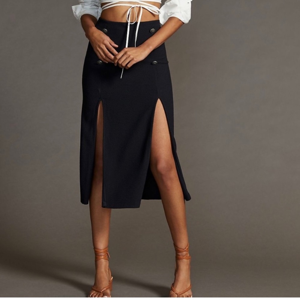 Anthropologie Maeve Dramatic Dual Split Button Midi Skirt